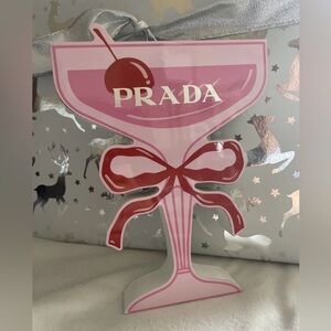 Pink Pr@d@ Champagne Bow/Cherry Luxury Design Wood Table Shelf Sign NEW